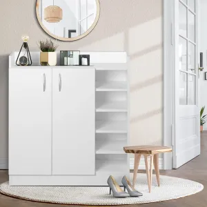 Artiss Shoe Rack Cabinet 21 Pairs Adjustable Shelves White Clair