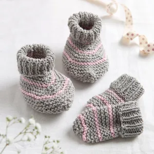 Baby Striped Booties and Mittens Knitting Kit