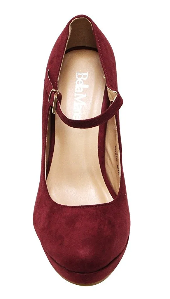 Bella Marie Tamika-13 Women's almond toe platform high heel mary jane squeaky suede pumps shoes
