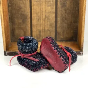 Blackstone Padraig Crocheted Burgundy Leather Sole Baby Booties Handmade Crochet