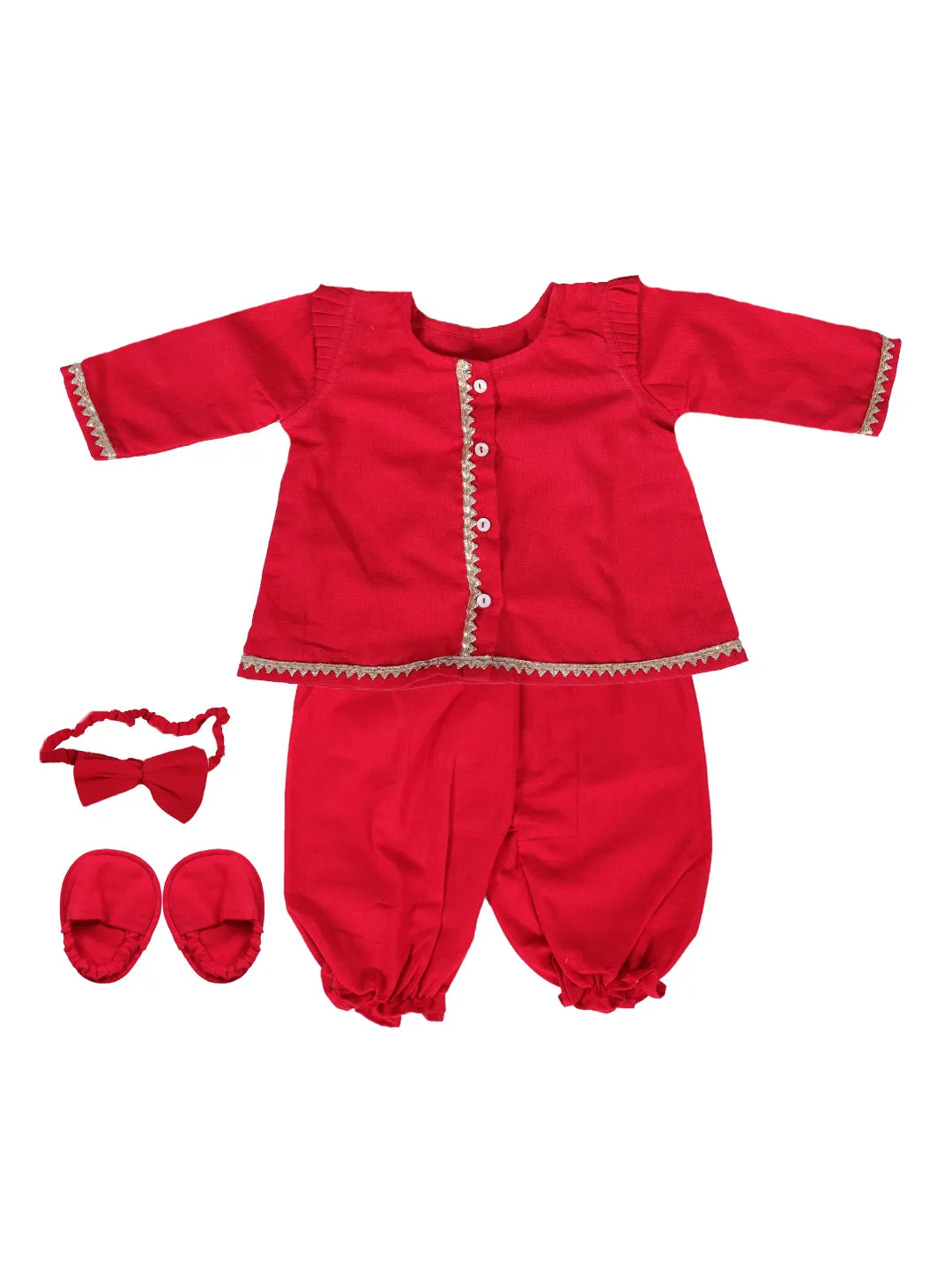 BownBee Infant Baby Girls Pure Cotton Top Harem with Headband and Booties - Red