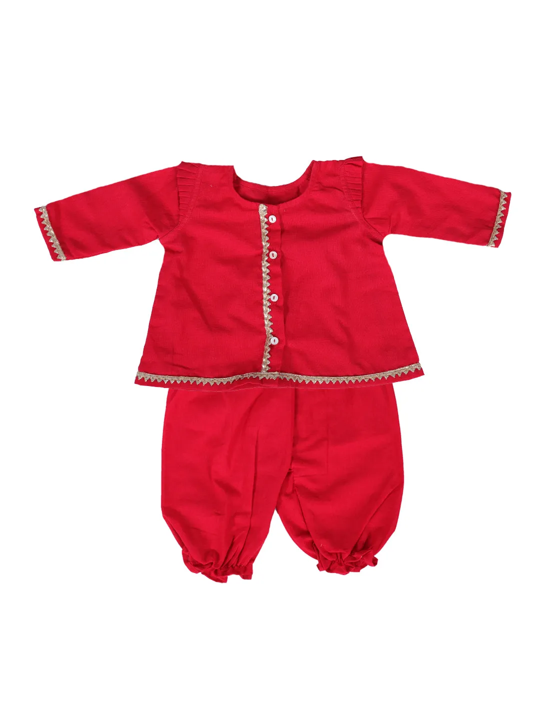 BownBee Infant Baby Girls Pure Cotton Top Harem with Headband and Booties - Red