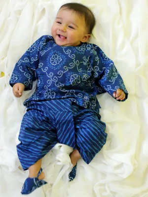 BownBee New Born and Infant Baby Dress Pure Cotton Kurta Dhoti with Booties Set for Baby Boy-Blue