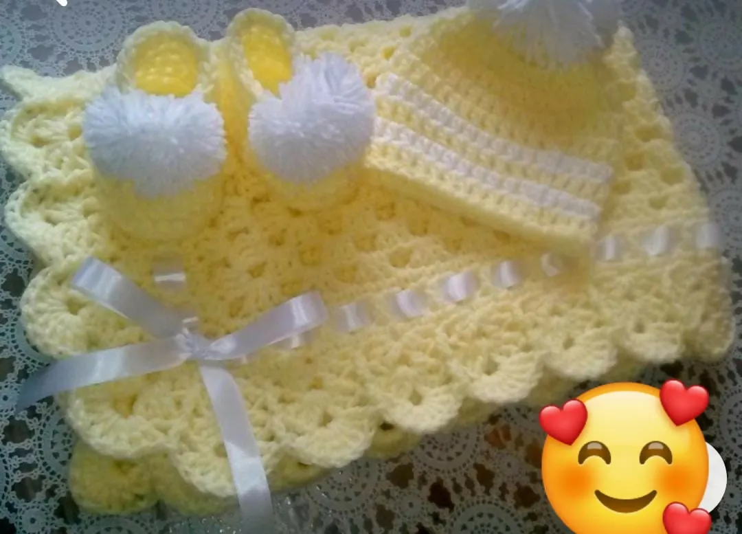 Childsafe Acrylic Yarn Handmade Cap, Booties and Blanket Set