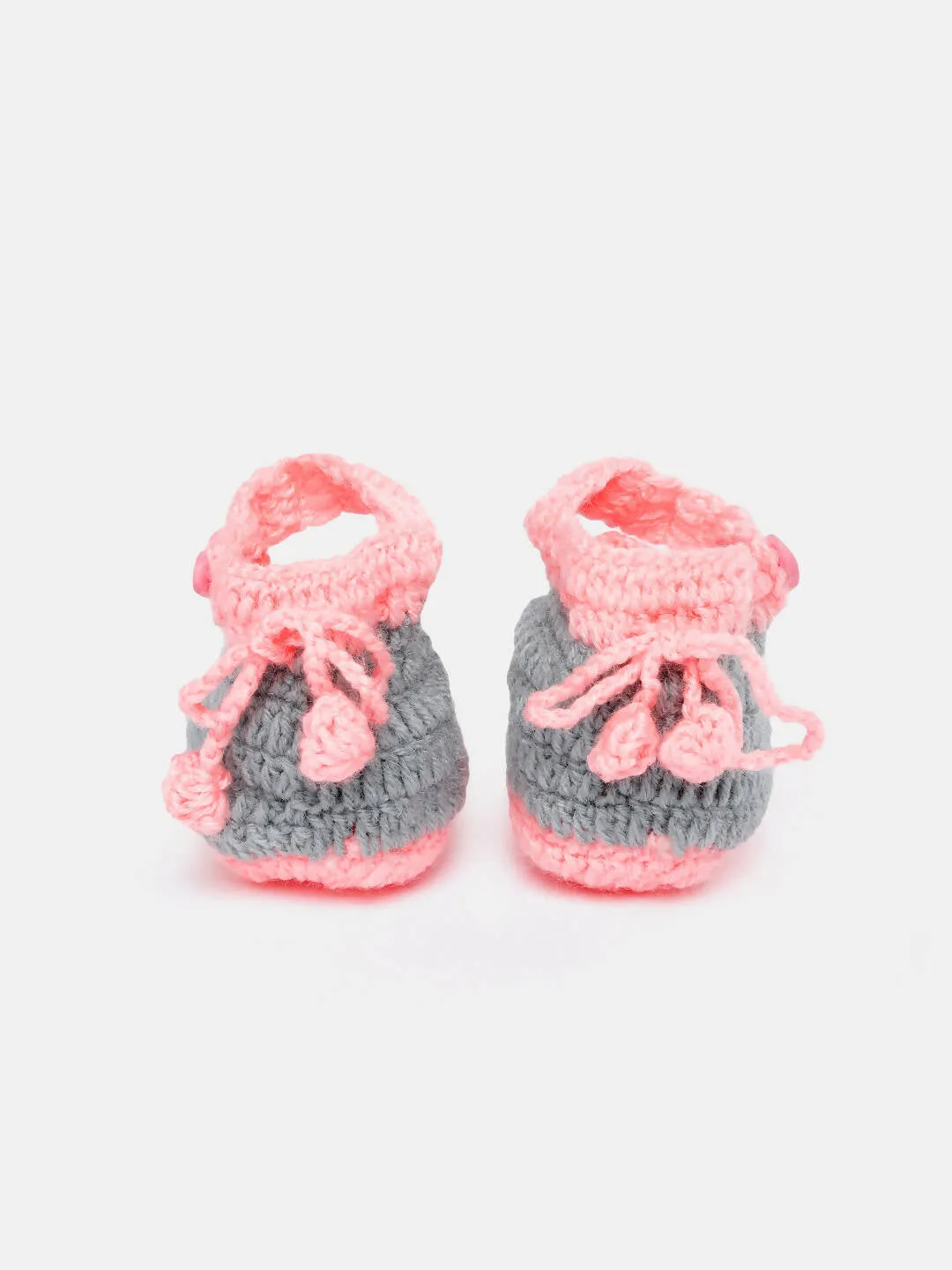 Chutput Kids Woollen Hand Knitted Self Desgin Detailed Booties - Grey