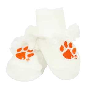 Clemson Lace-Trimmed Baby Booties