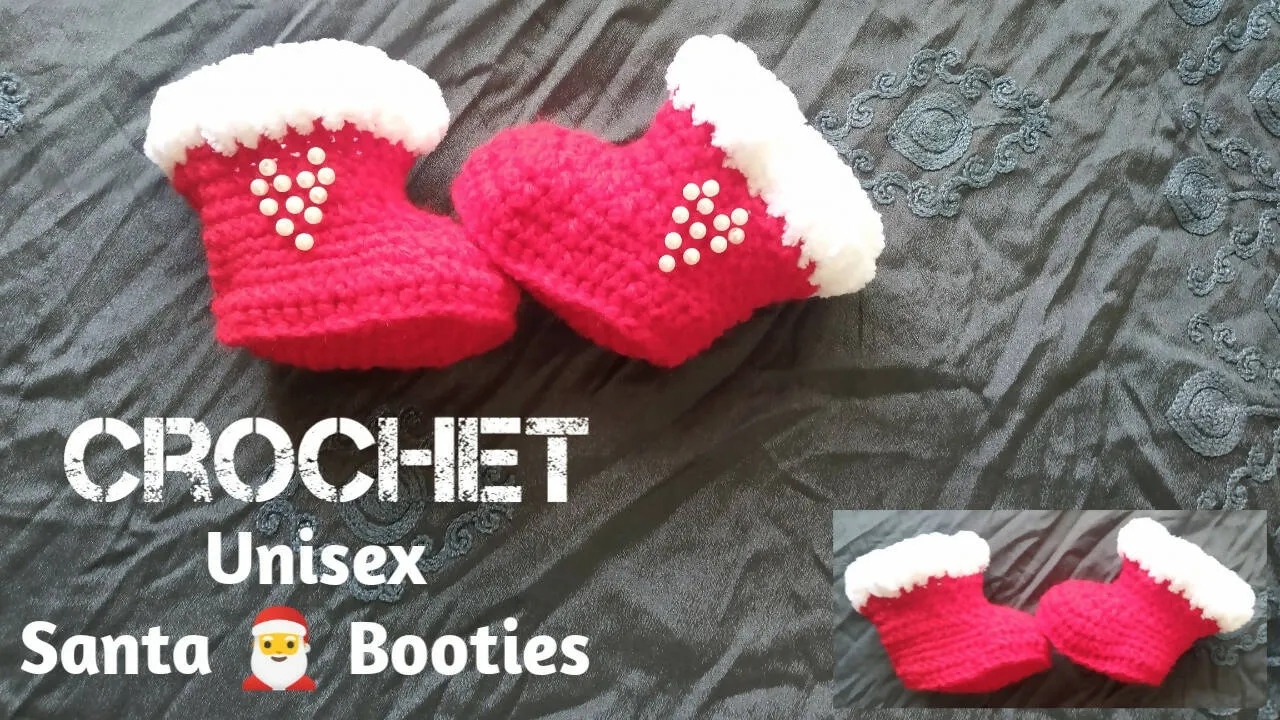 Crochet christmas baby booties