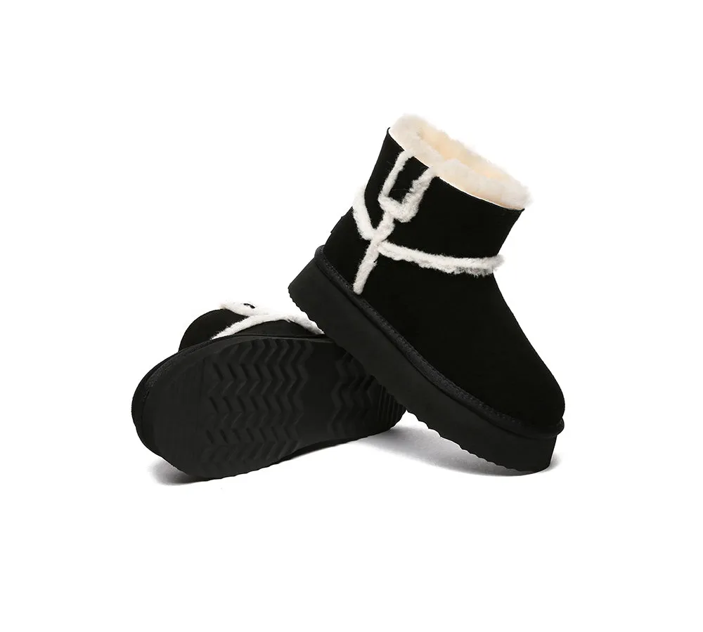 EVERAU® UGG Women Sheepskin Wool Shearling Lined Ankle Boots Schunck Platform