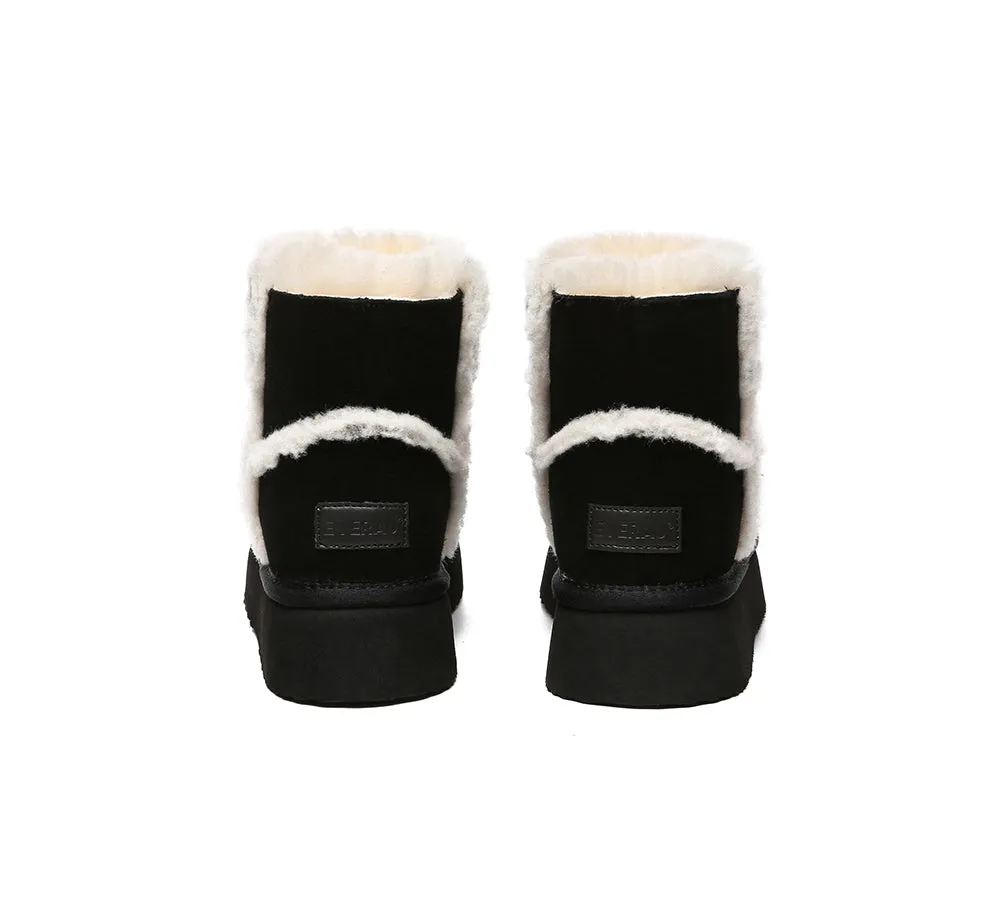 EVERAU® UGG Women Sheepskin Wool Shearling Lined Ankle Boots Schunck Platform