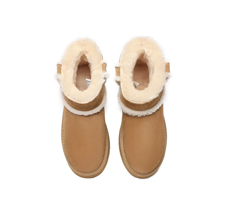 EVERAU® UGG Women Sheepskin Wool Shearling Lined Ankle Boots Schunck Platform