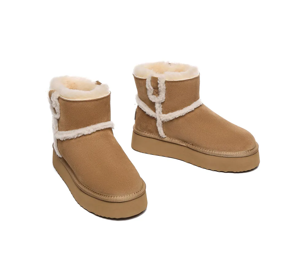 EVERAU® UGG Women Sheepskin Wool Shearling Lined Ankle Boots Schunck Platform