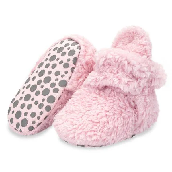 Furry Gripper Baby Bootie - Baby Pink