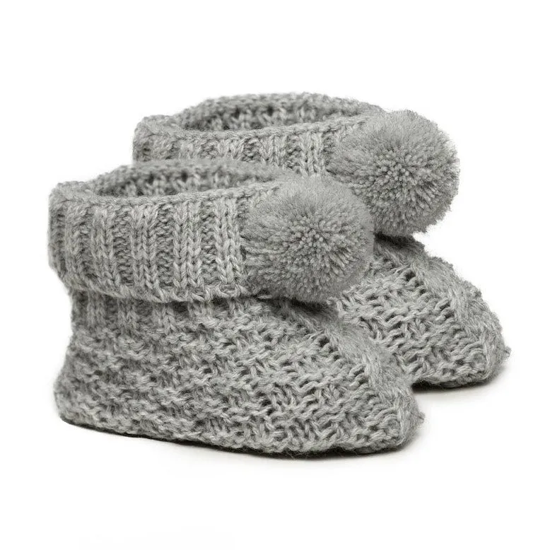Grey Pom Pom Knit Booties
