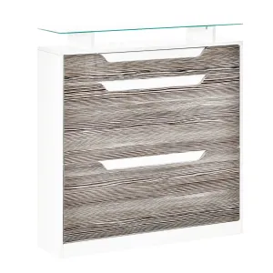HOMCOM Shoe Storage Cabinet, Shoe Cupboard with Slide Out Drawer, 2 Flip Doors, Tempered Glass Top and Adjustable Shelves for 16 Pairs of Shoes, Grey