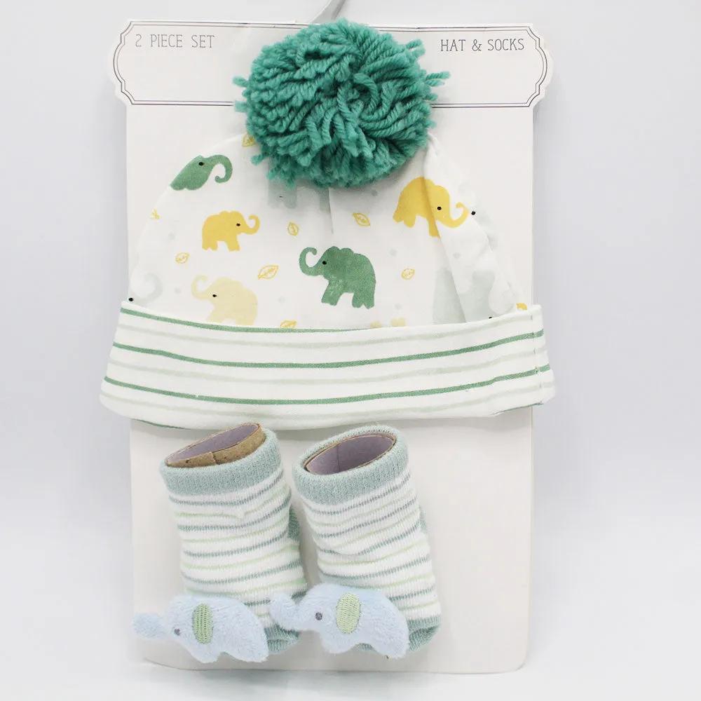 Imported 2 Pcs Cute Character Baby Cap and Shoes Set for 0-6 Months