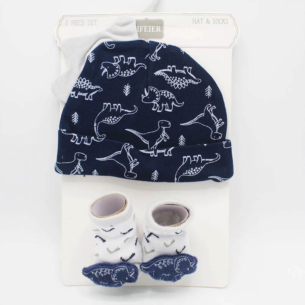 Imported 2 Pcs Cute Character Baby Cap and Shoes Set for 0-6 Months