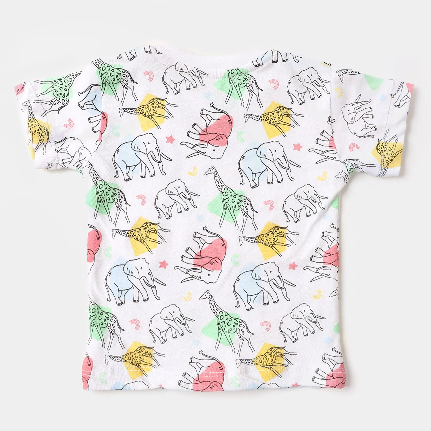 Infant Boys Round Neck T-Shirt Animals Printed- White