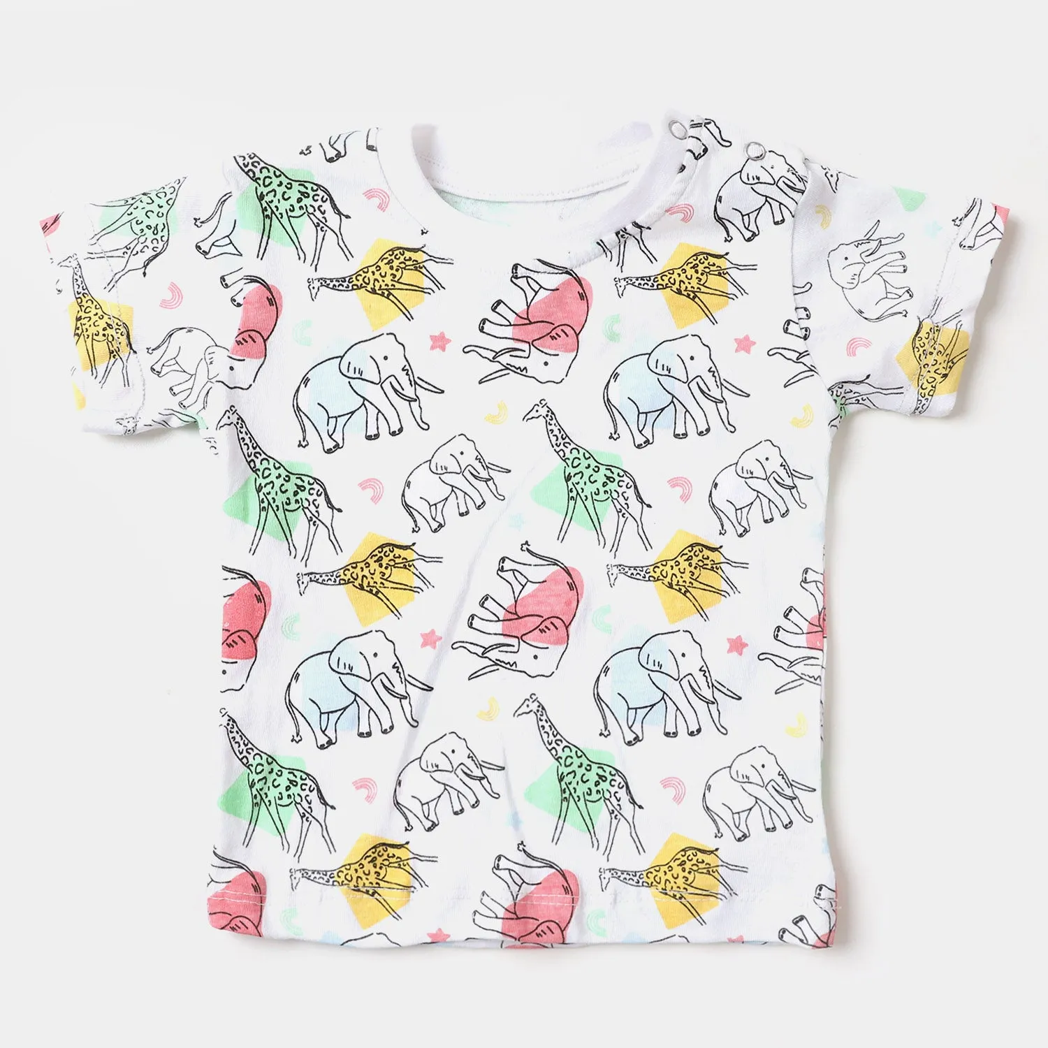 Infant Boys Round Neck T-Shirt Animals Printed- White
