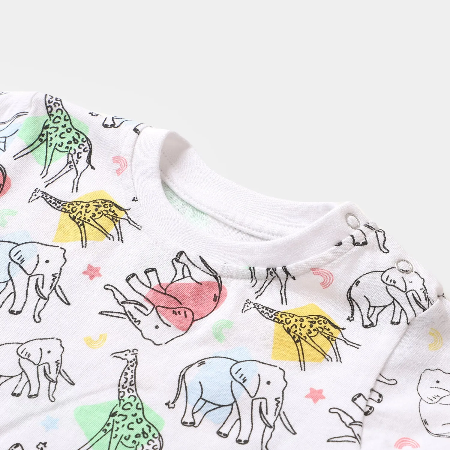 Infant Boys Round Neck T-Shirt Animals Printed- White
