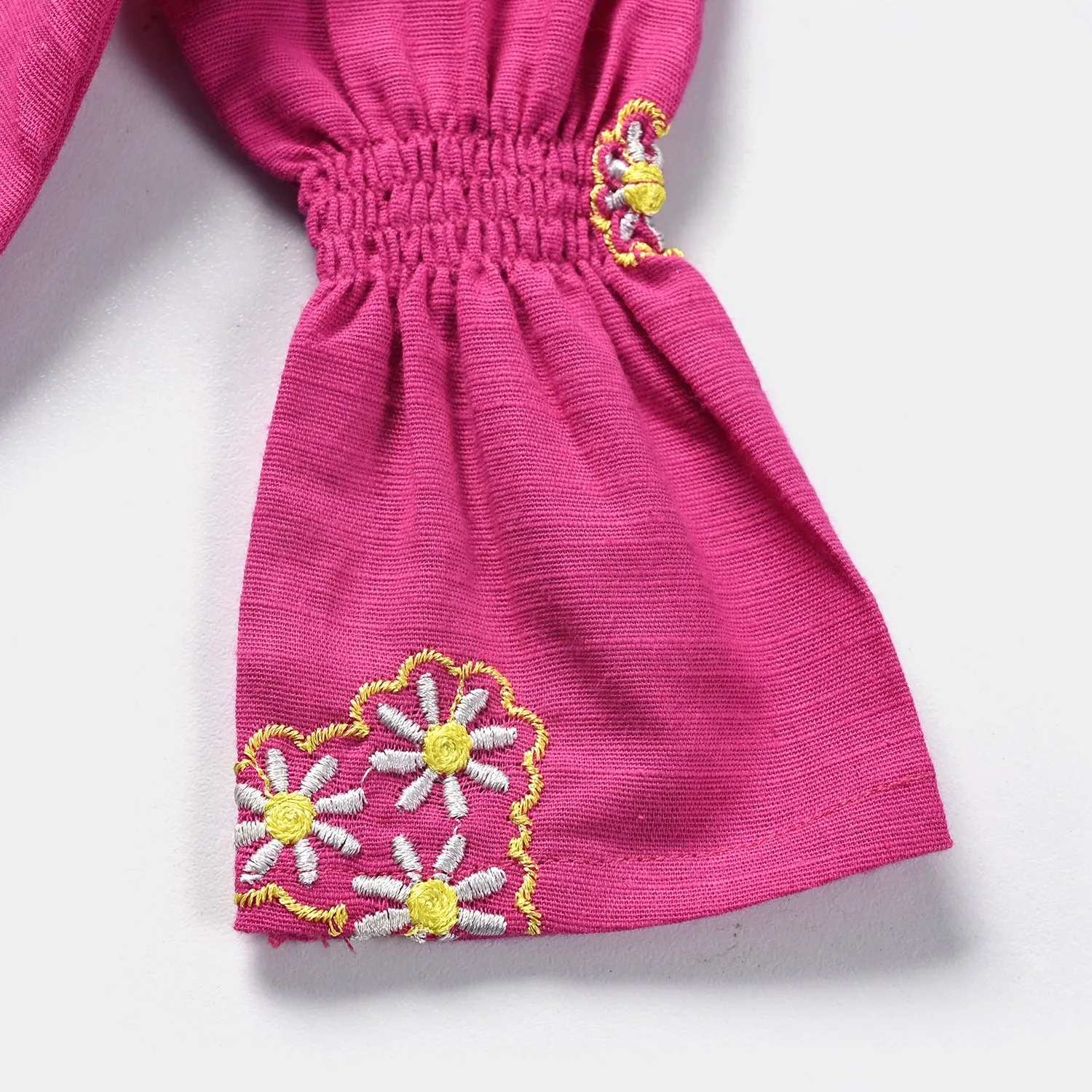 Infant Girls Cotton Slub Emb Top Pink Daisy-P.Peacock