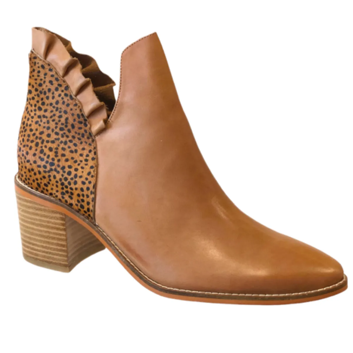 Isabella Tan/Leopard Leather Ankle Boots