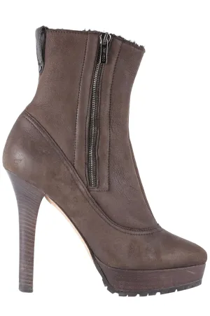 JIMMY CHOO BROWN SHEARLING AND SUEDE ANKLE BOOTS EU 38.5 UK 5.5 US 8.5