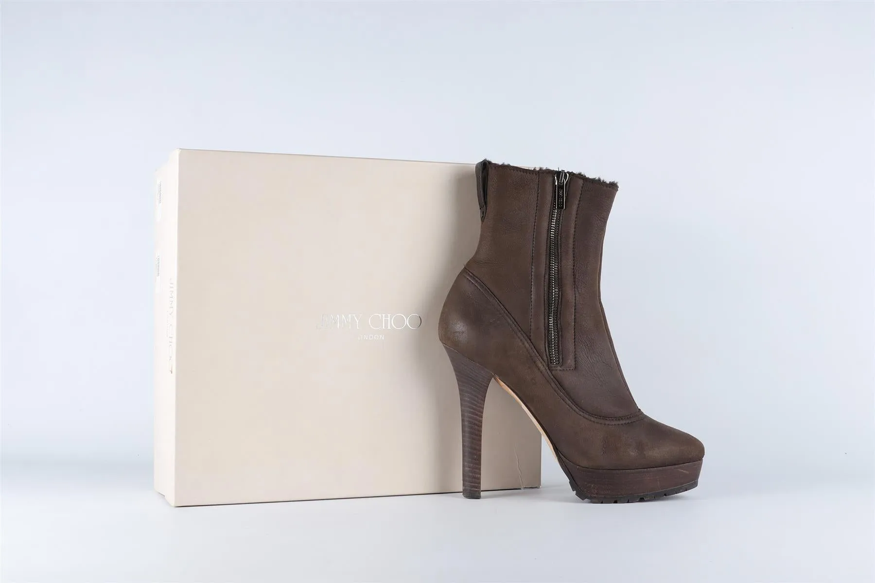 JIMMY CHOO BROWN SHEARLING AND SUEDE ANKLE BOOTS EU 38.5 UK 5.5 US 8.5