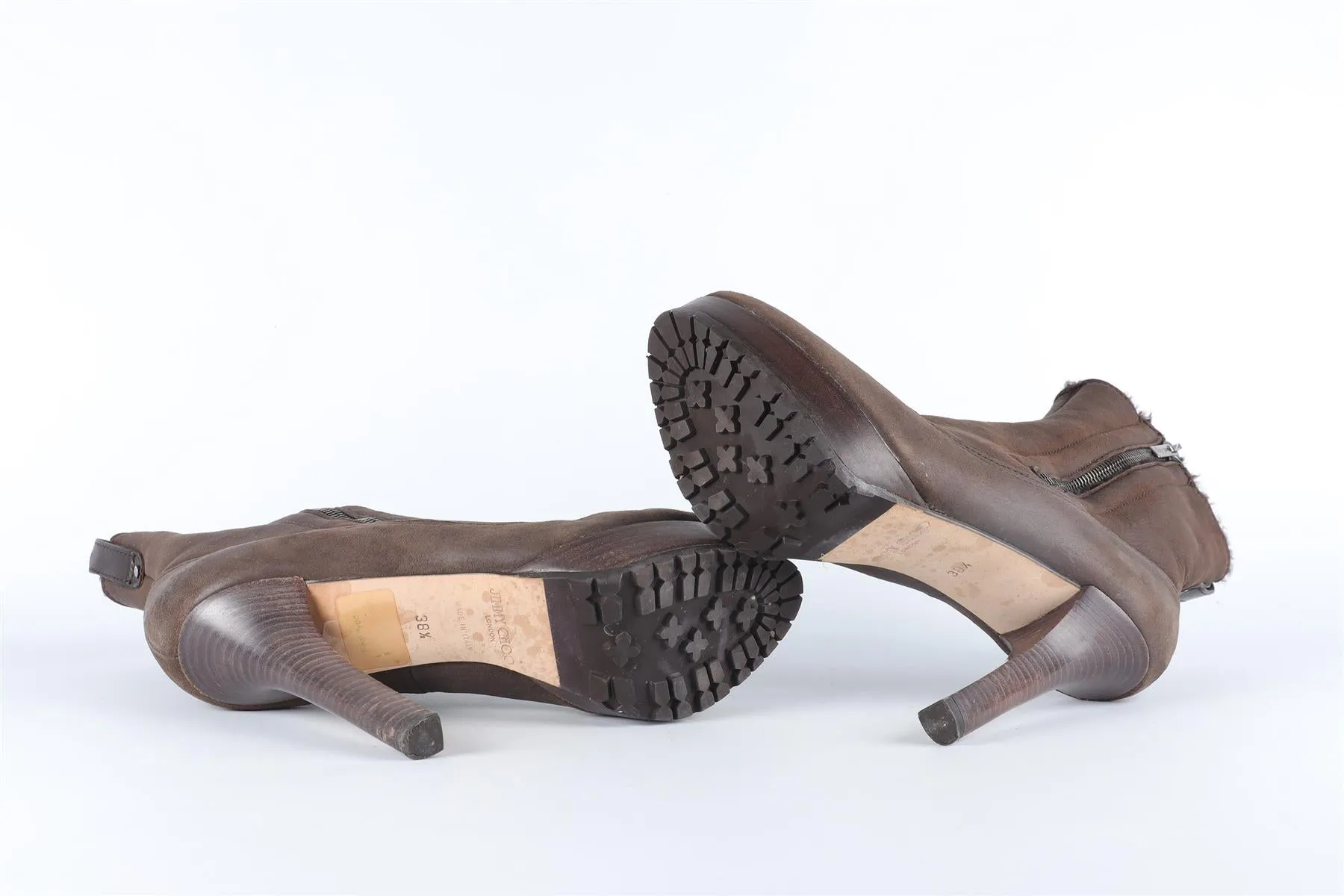 JIMMY CHOO BROWN SHEARLING AND SUEDE ANKLE BOOTS EU 38.5 UK 5.5 US 8.5