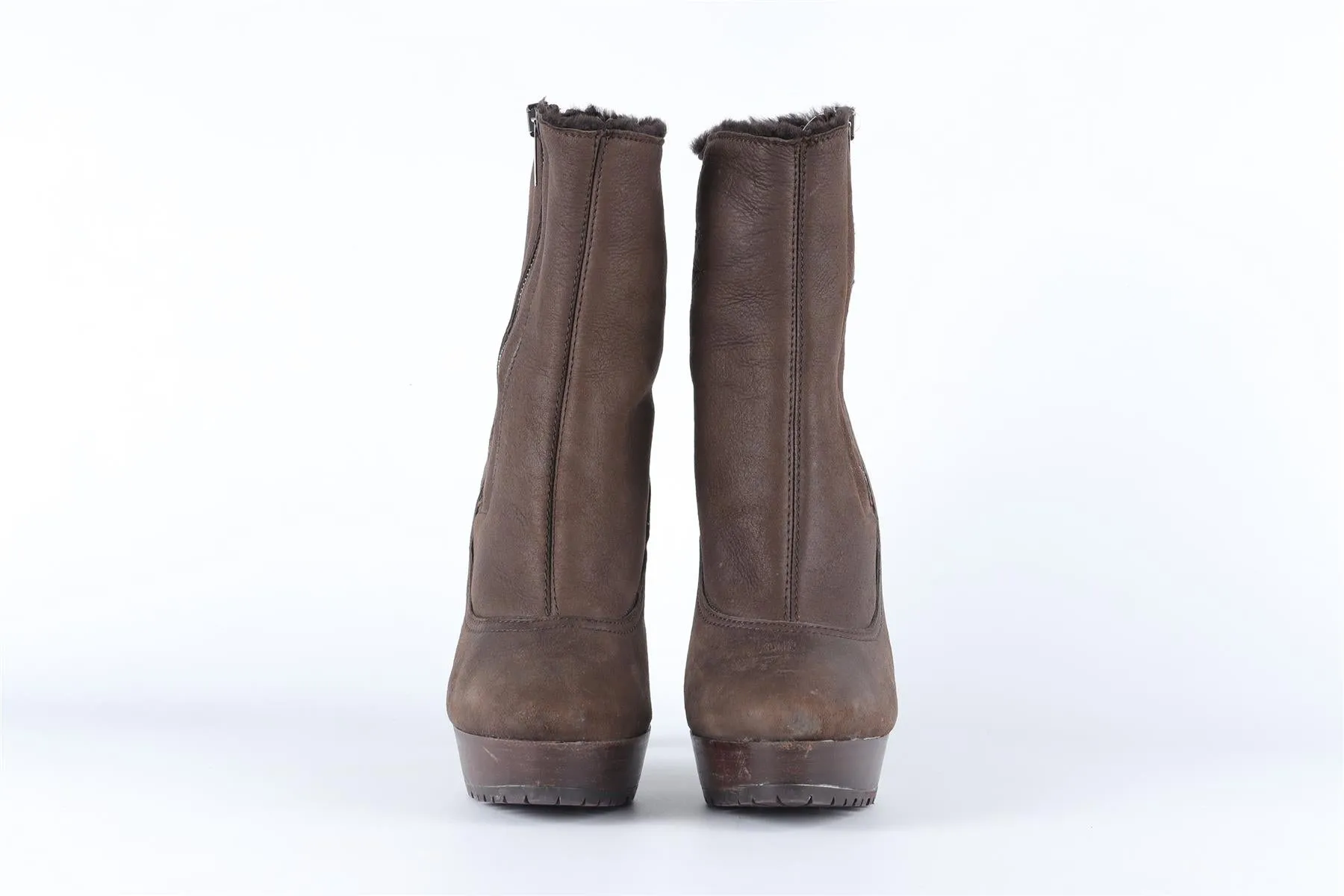 JIMMY CHOO BROWN SHEARLING AND SUEDE ANKLE BOOTS EU 38.5 UK 5.5 US 8.5