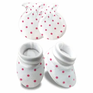 KIDS AND BEBS New Born Baby Mitten And Booties Set ( dot pink )