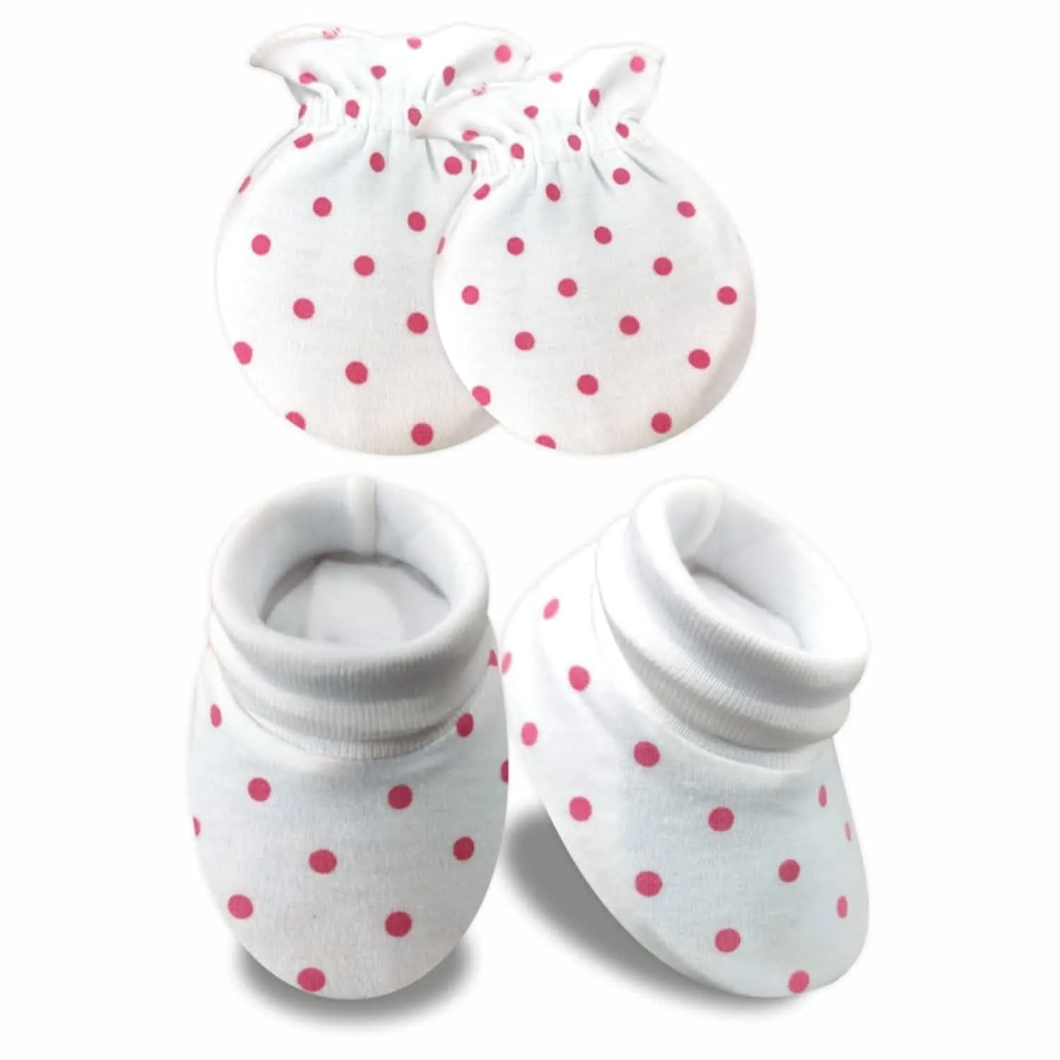 KIDS AND BEBS New Born Baby Mitten And Booties Set ( dot pink )