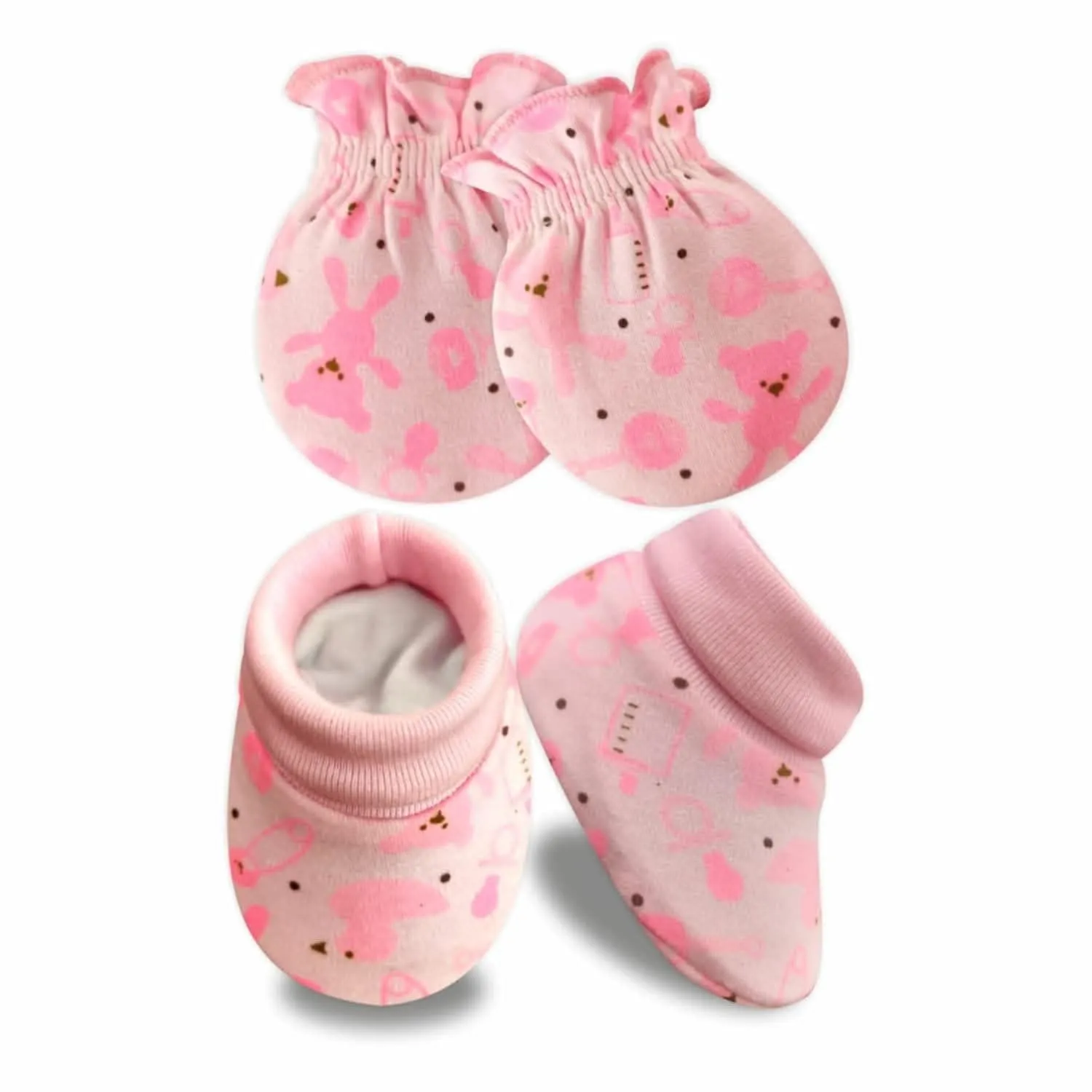 KIDS AND BEBS New Born Baby Mitten And Booties Set ( duck pink )