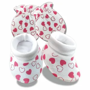 KIDS AND BEBS New Born Baby Mitten And Booties Set ( heart pink )