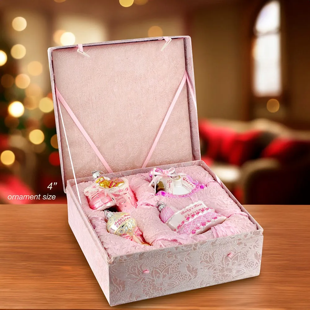 Kurt Adler Noble Gems Glass Baby Girl Ornament Set