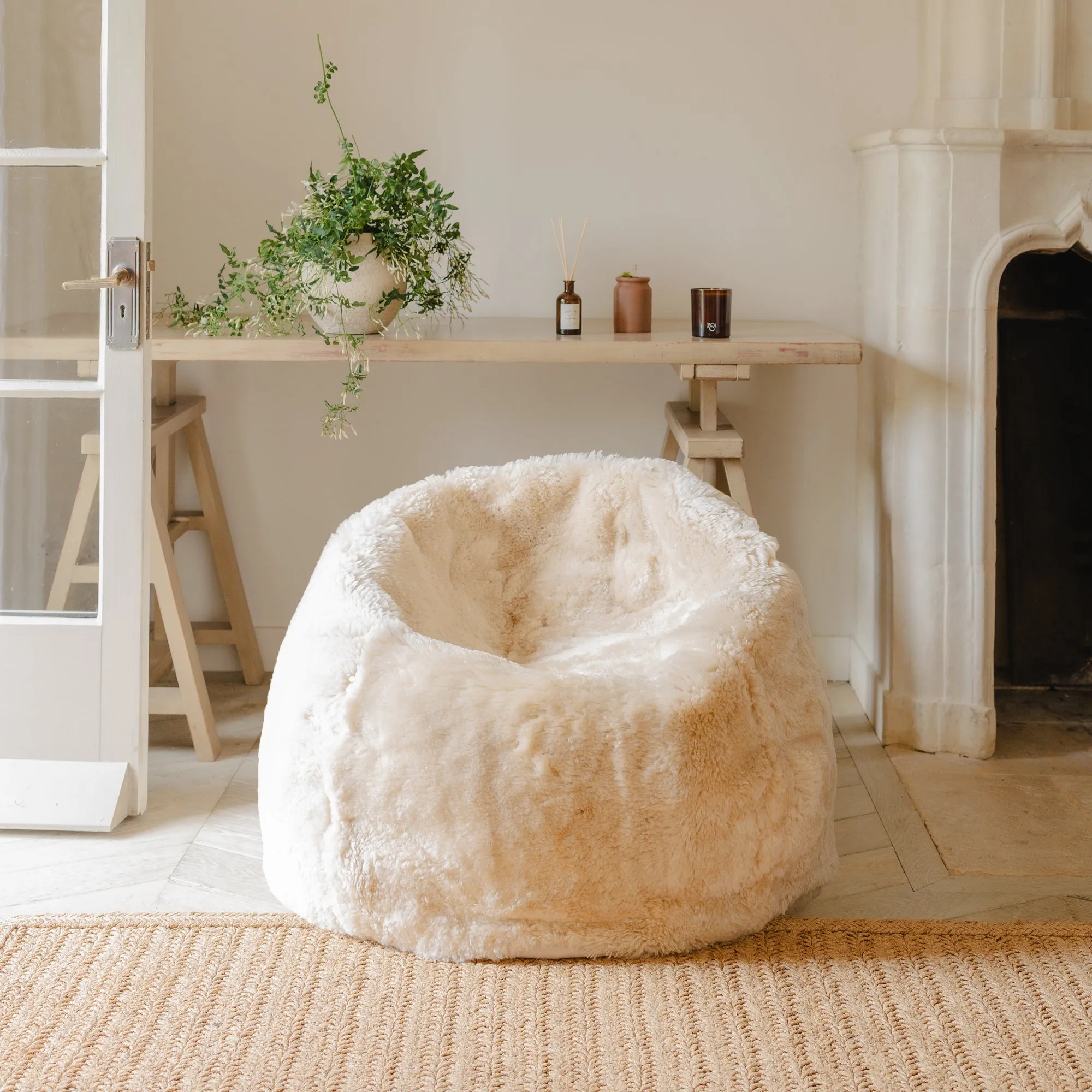 Large Shearling Beanbag - Cream
