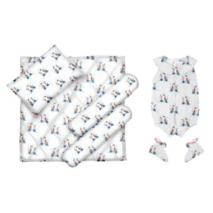 Layette Set with Baby Bodysuit & Booties <br> Bear On The Cycle <br> <span style="font-size: 11px; font-family:Helvetica,Arial,sans-serif;">Cotton Flannel, Can Be Personalised</span>
