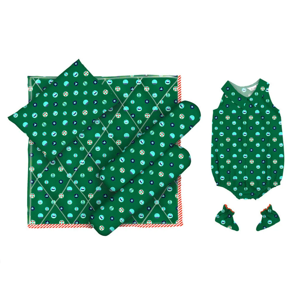 Layette Set with Baby Bodysuit & Booties <br> Sea Elements <br> <span style="font-size: 11px; font-family:Helvetica,Arial,sans-serif;">Can Be Personalised</span>