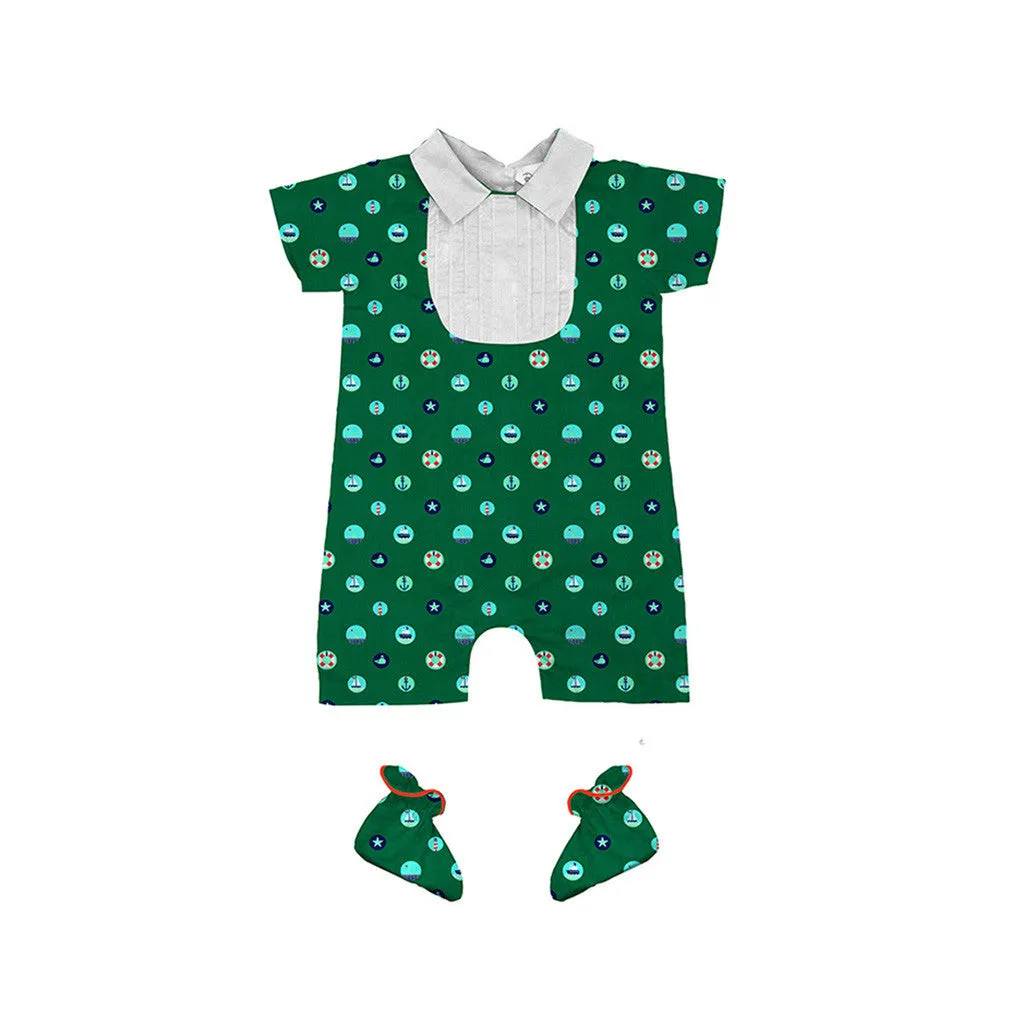 Layette Set with Short-Legged Romper & Booties <br> Sea Elements <br> <span style="font-size: 11px; font-family:Helvetica,Arial,sans-serif;">Can Be Personalised</span>
