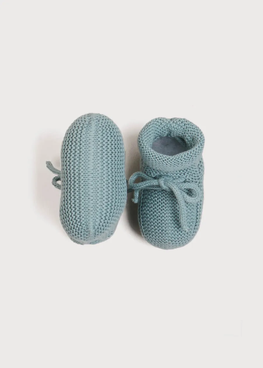 Light Knitted Cotton Baby Booties in Green