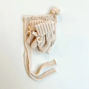 Little & Fern- Crochet Bonnet and Booties Set | Cashew