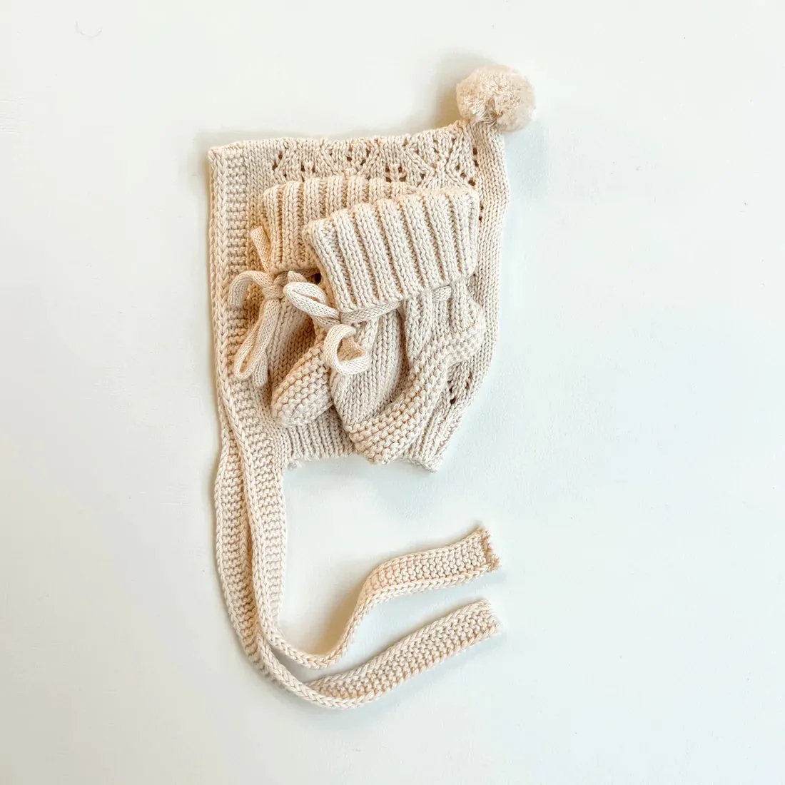 Little & Fern- Crochet Bonnet and Booties Set | Cashew