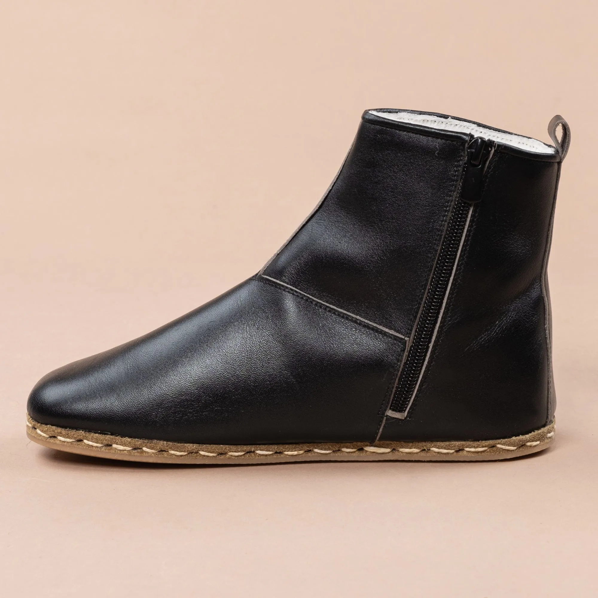 Men's Black Barefoot Boots with Fur From Atlantis Handmade Shoes