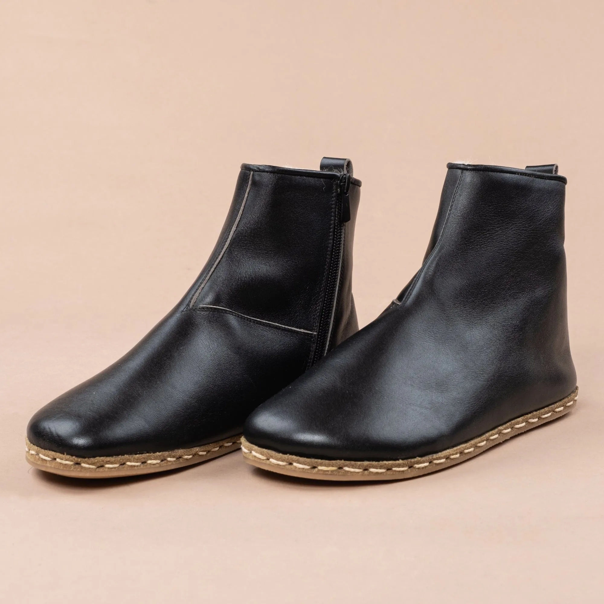 Men's Black Barefoot Boots with Fur From Atlantis Handmade Shoes
