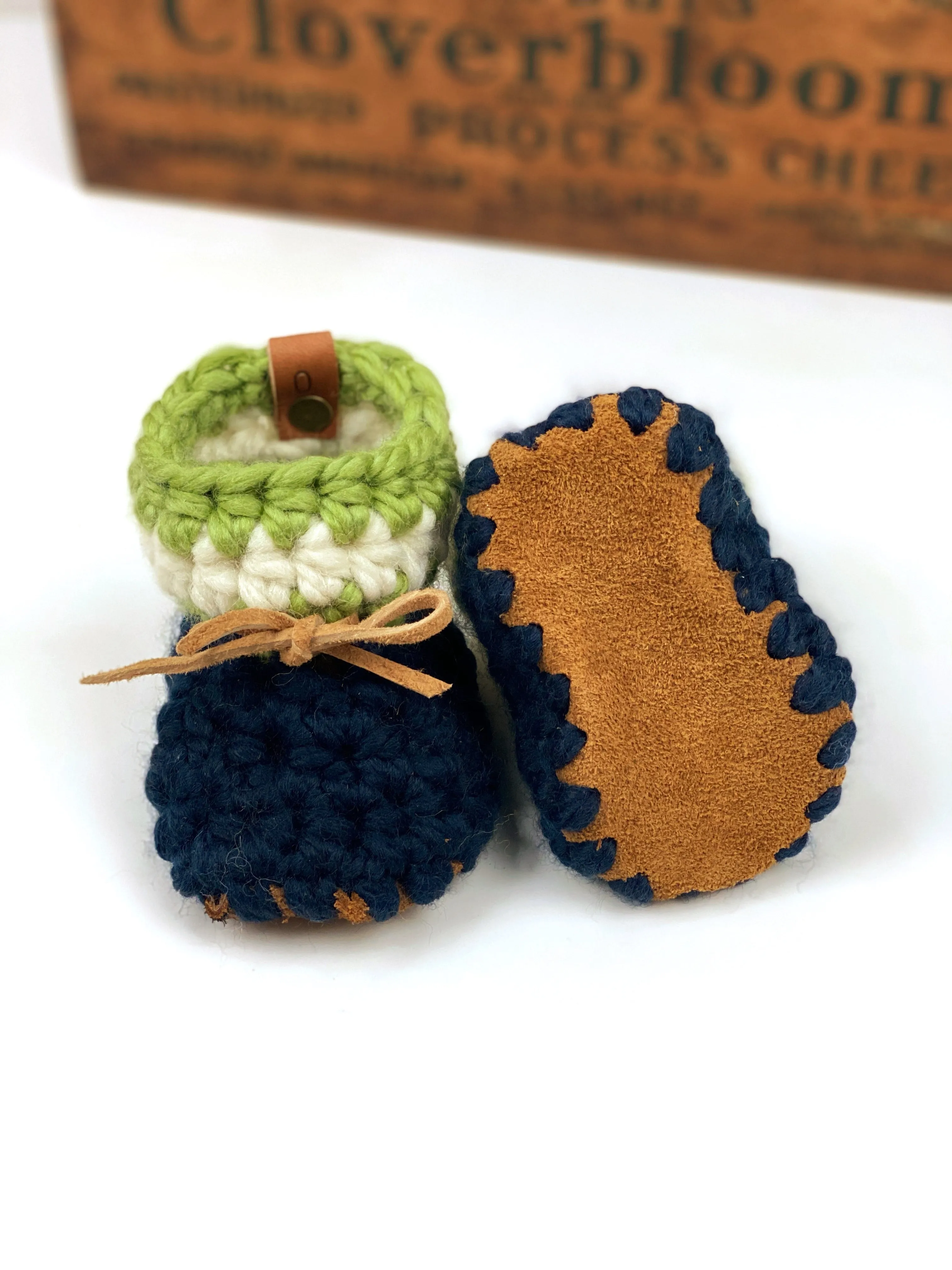 Seattle Seahawks Inspired Padraig Crocheted Suede Sole Baby Booties Handmade