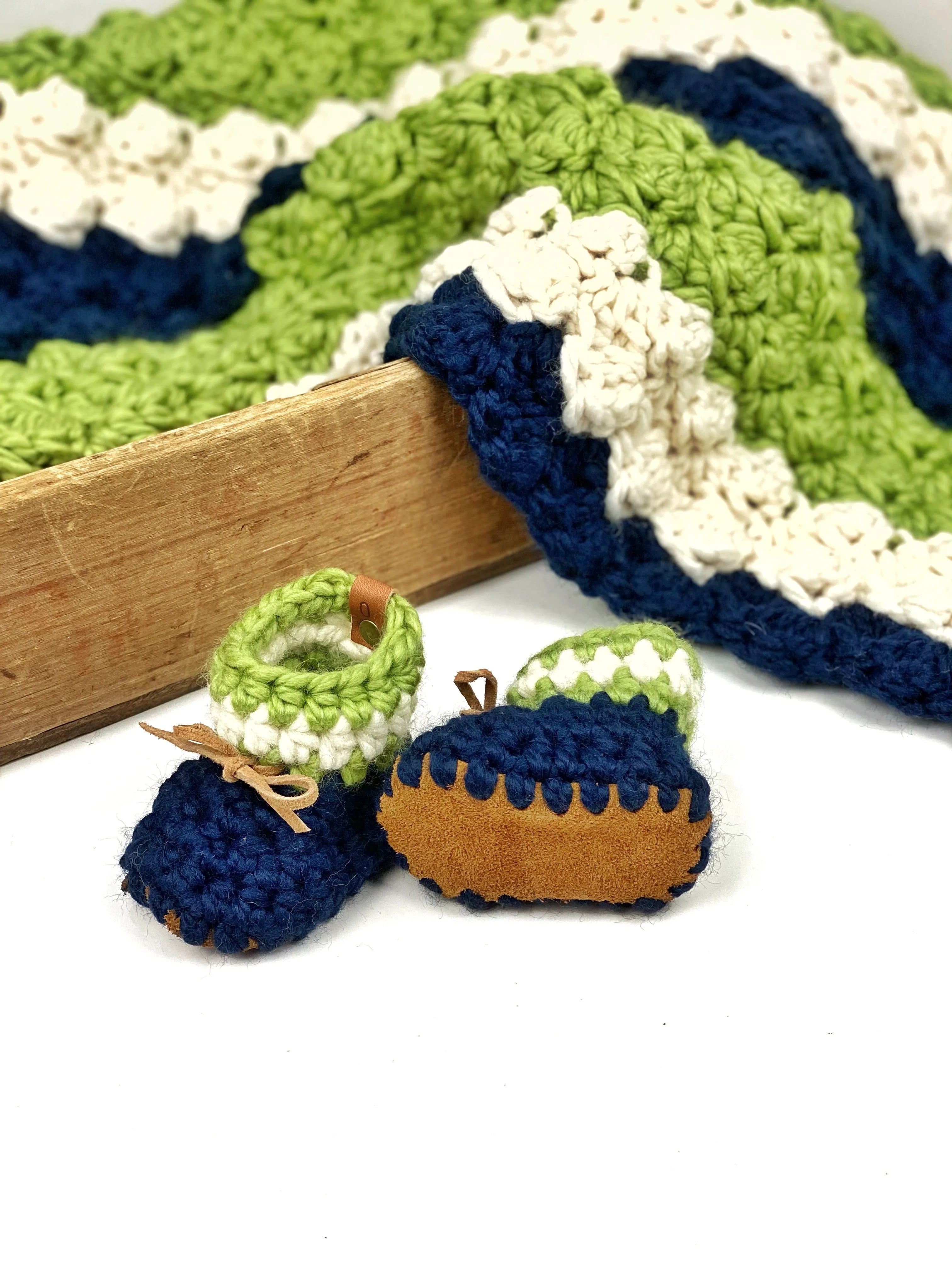 Seattle Seahawks Inspired Padraig Crocheted Suede Sole Baby Booties Handmade