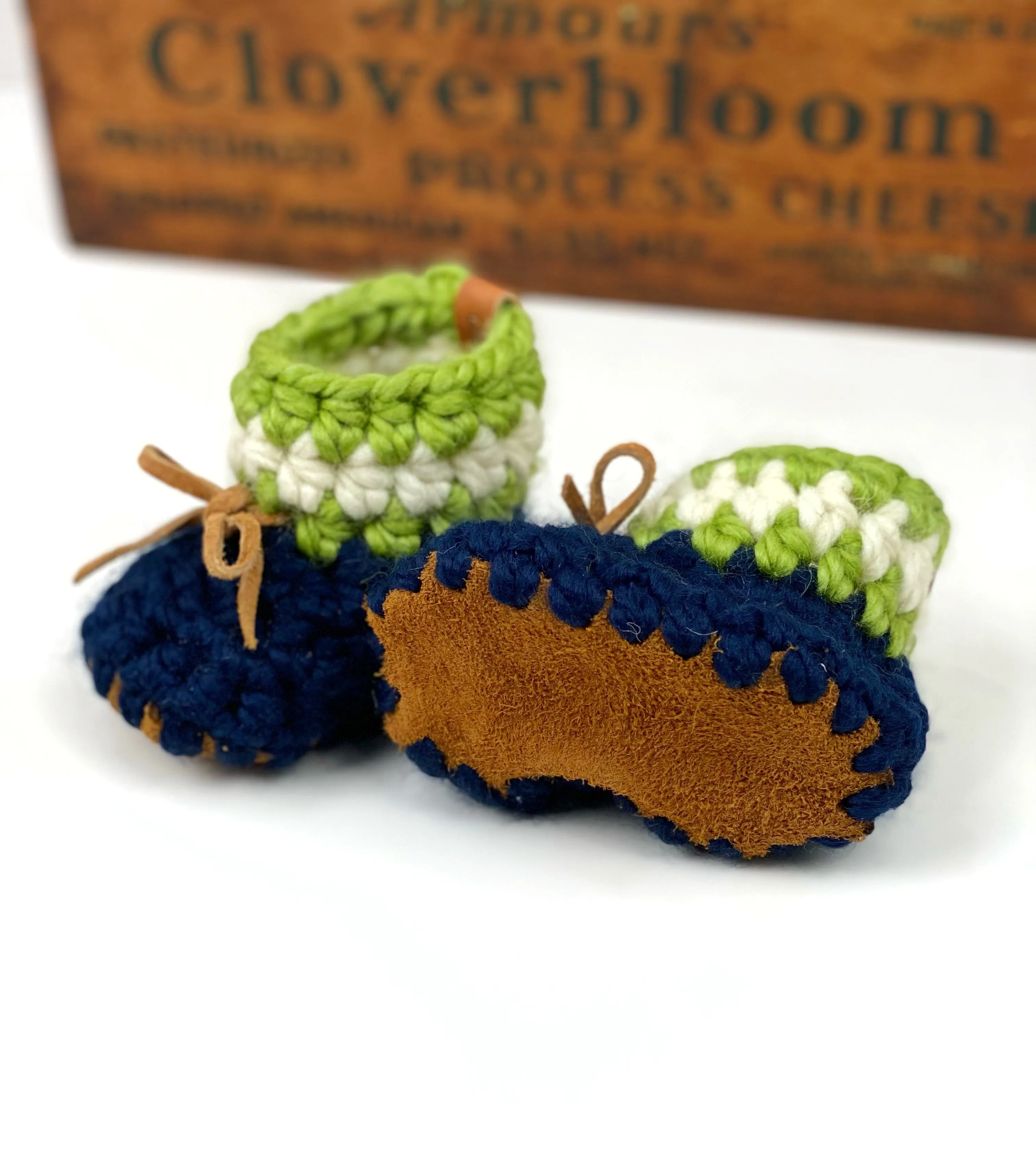 Seattle Seahawks Inspired Padraig Crocheted Suede Sole Baby Booties Handmade