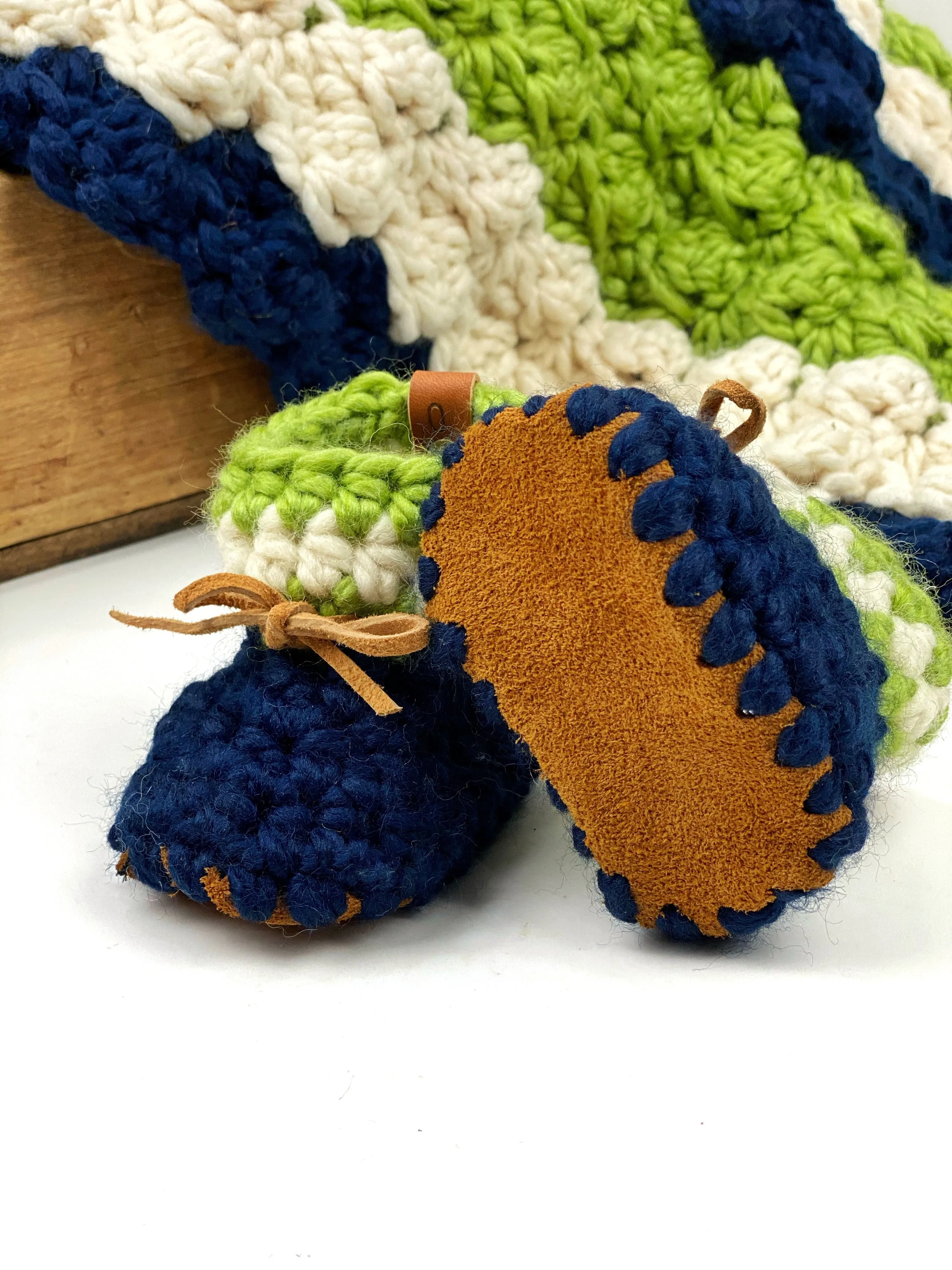 Seattle Seahawks Inspired Padraig Crocheted Suede Sole Baby Booties Handmade