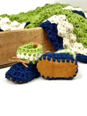 Seattle Seahawks Inspired Padraig Crocheted Suede Sole Baby Booties Handmade