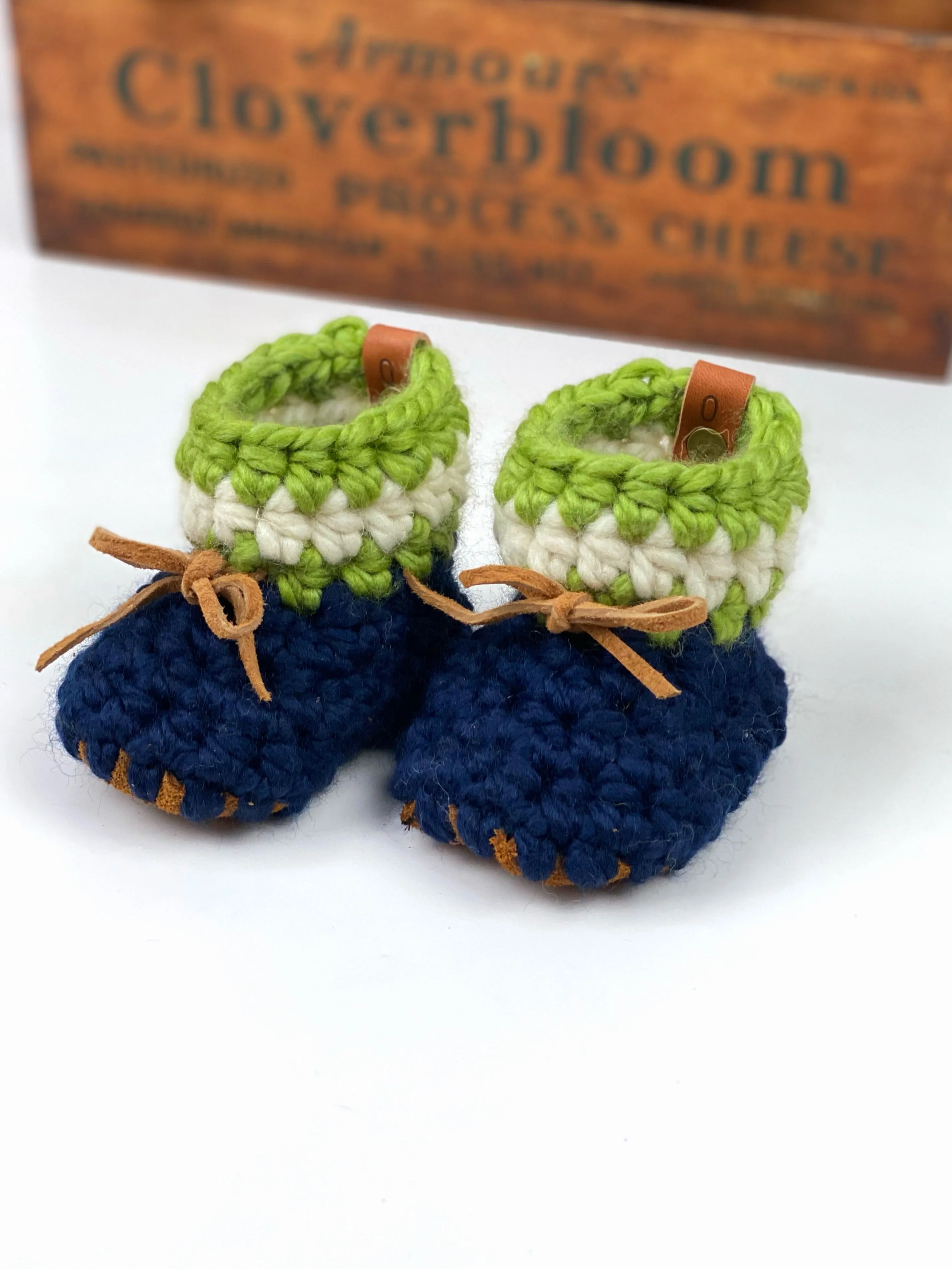 Seattle Seahawks Inspired Padraig Crocheted Suede Sole Baby Booties Handmade