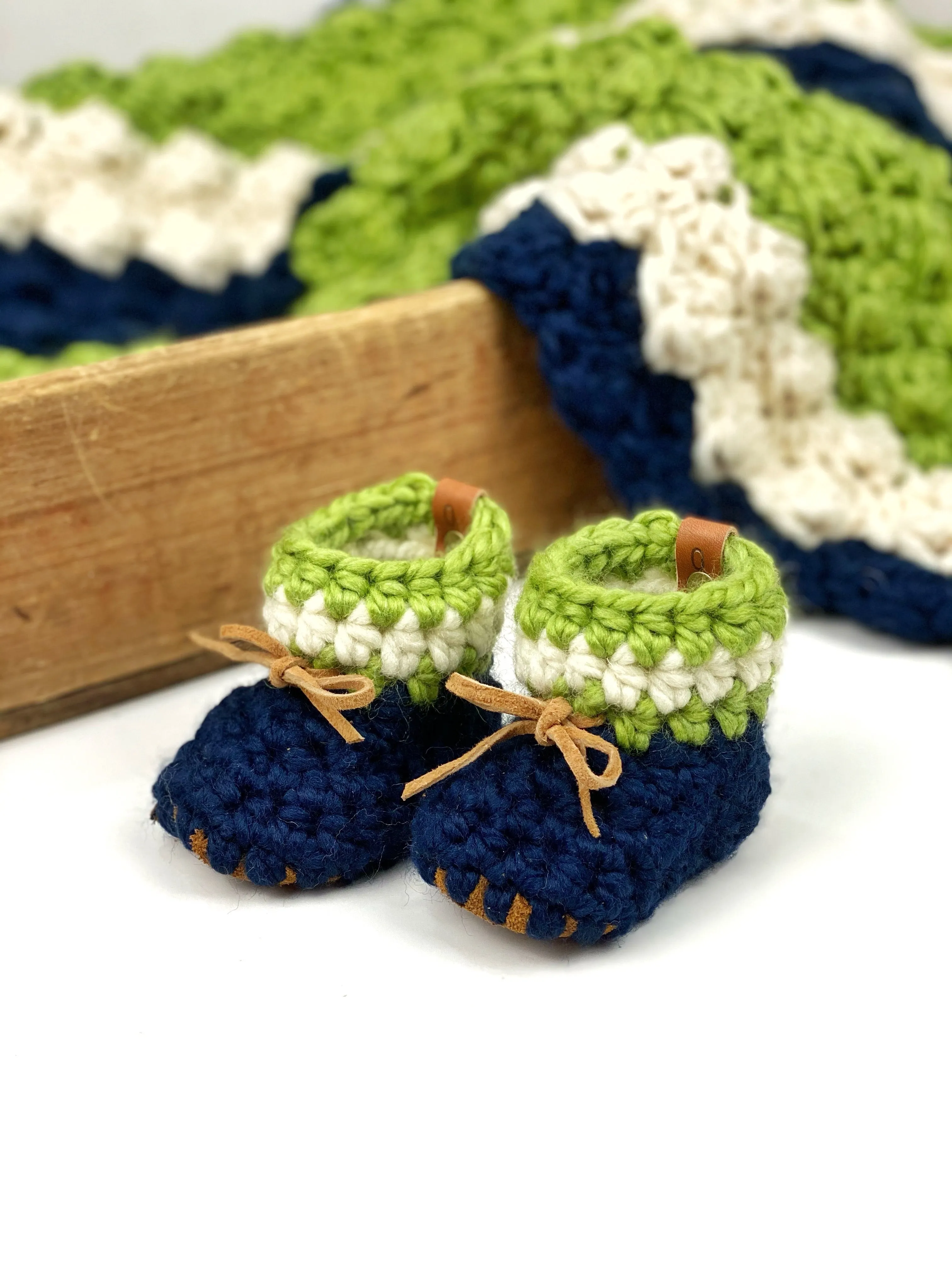 Seattle Seahawks Inspired Padraig Crocheted Suede Sole Baby Booties Handmade
